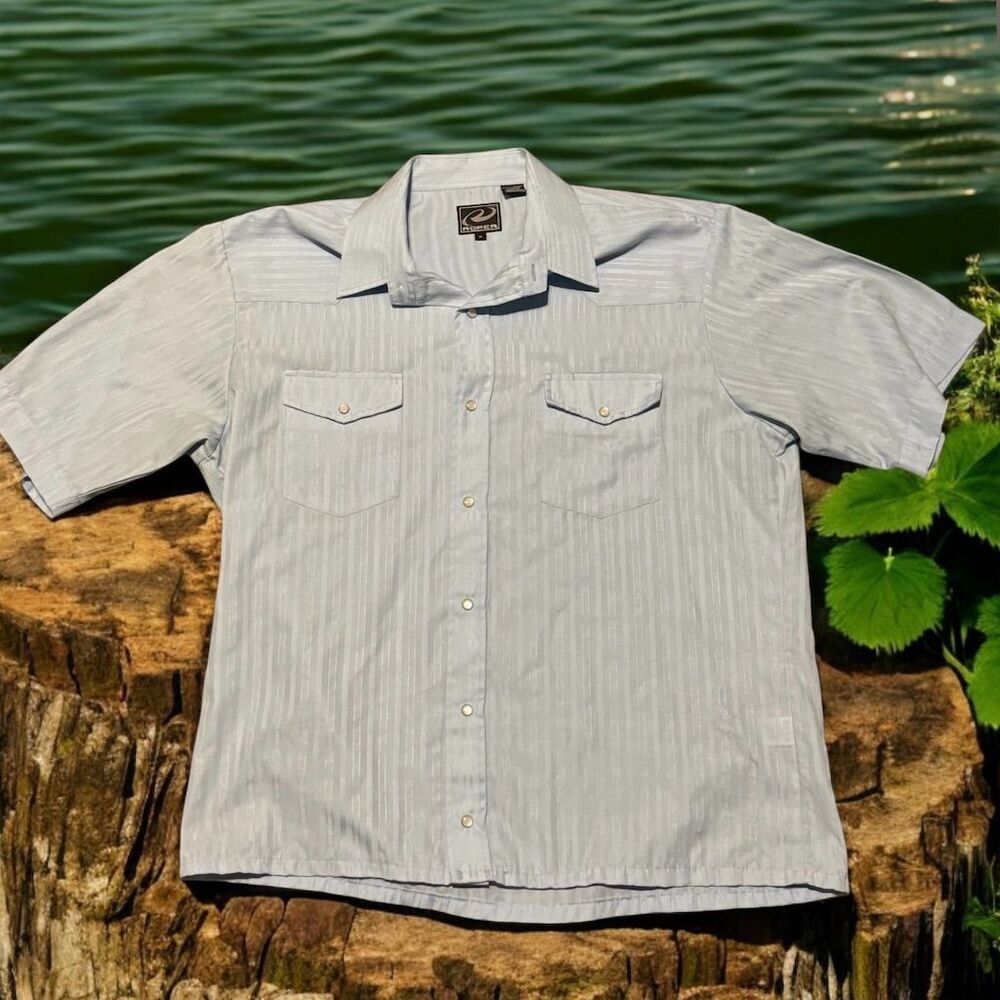 Roper Men's XL Blue Striped Western Button-Up Shirt Short Sleeve